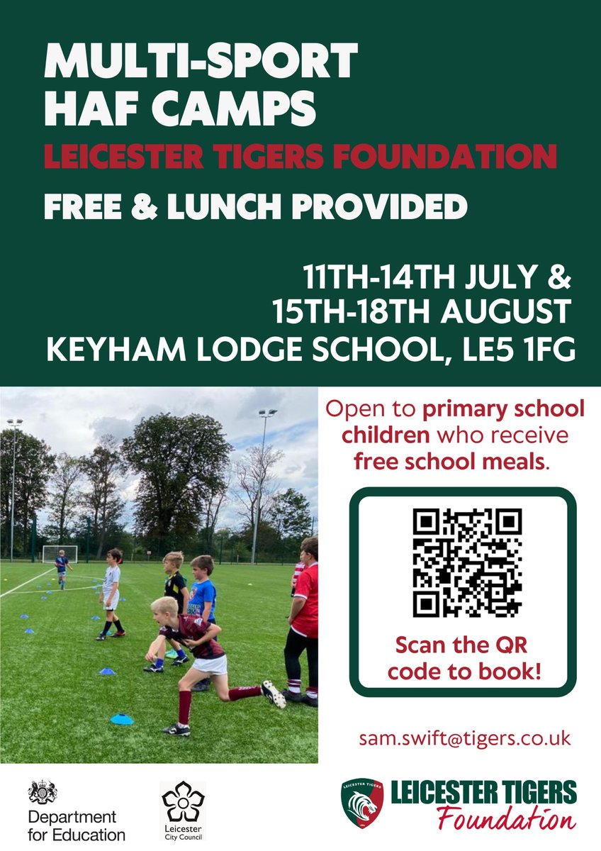 KrishnaAvantiPS's tweet image. Summer Holiday Multi-Sport HAF Camps by @TheLTFoundation are running w/c 11th July and w/c 15th August for  primary aged children who receive free school meals. Camps are free and lunch will be provided each day Parents can book via the QR code on the image. Deadline: 26th June