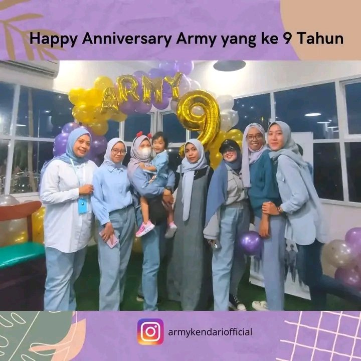 ArmyKendari's tweet photo. Happy Army day,,
Selamat tahun ke-9 untuk kita semua 💜💜💜
Kami sangat diberkati untuk menjadi bagian dari cerita kalian...
The best moment is yet to come...

BTS-ARMY ApoBangpo 💜💜💜

#HBD_TO_ARMY #ARMY #BTS9thAnniversary #ArmyKendari https://t.co/Uu3aAaMkiW