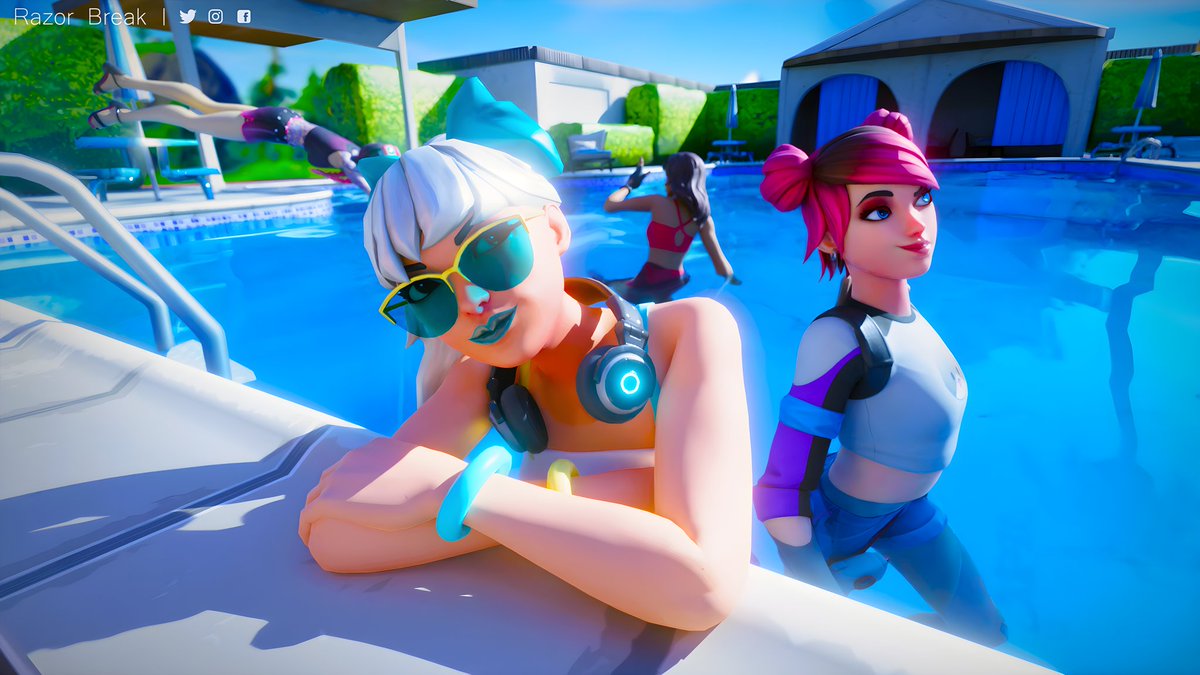 RazorBreak's tweet photo. Summer time! ☀️

W/Tropical Breeze Razor, Summer Skye &amp; more 💛💙
Render and Razor Concept by me! 💛
#Fortnite #FortniteConcept  #FortniteCreative #blender #FortniteLeaks https://t.co/zBO3O32Vpn