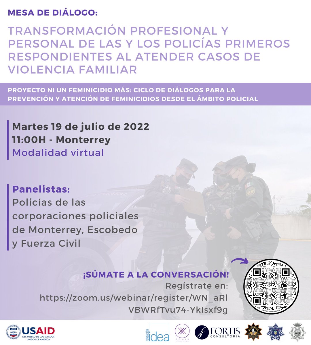FundacionIDEAMX's tweet photo. Como parte del Ciclo de Diálogos para la Prevención y Atención de Feminicidios desde el Ámbito Policial, te invitamos a la mesa de diálogo entre policías: "Transformación profesional y personal de las y los policías al atender casos de violencia familiar". ¡Súmate!🧵 https://t.co/8wIt7nY5BR