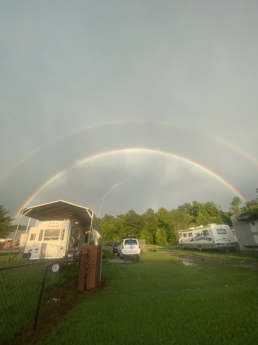 I accidentally caught lighting as I was photographing the double rainbow over our camper homes 🤯 #lightning #doublerainbow #storms