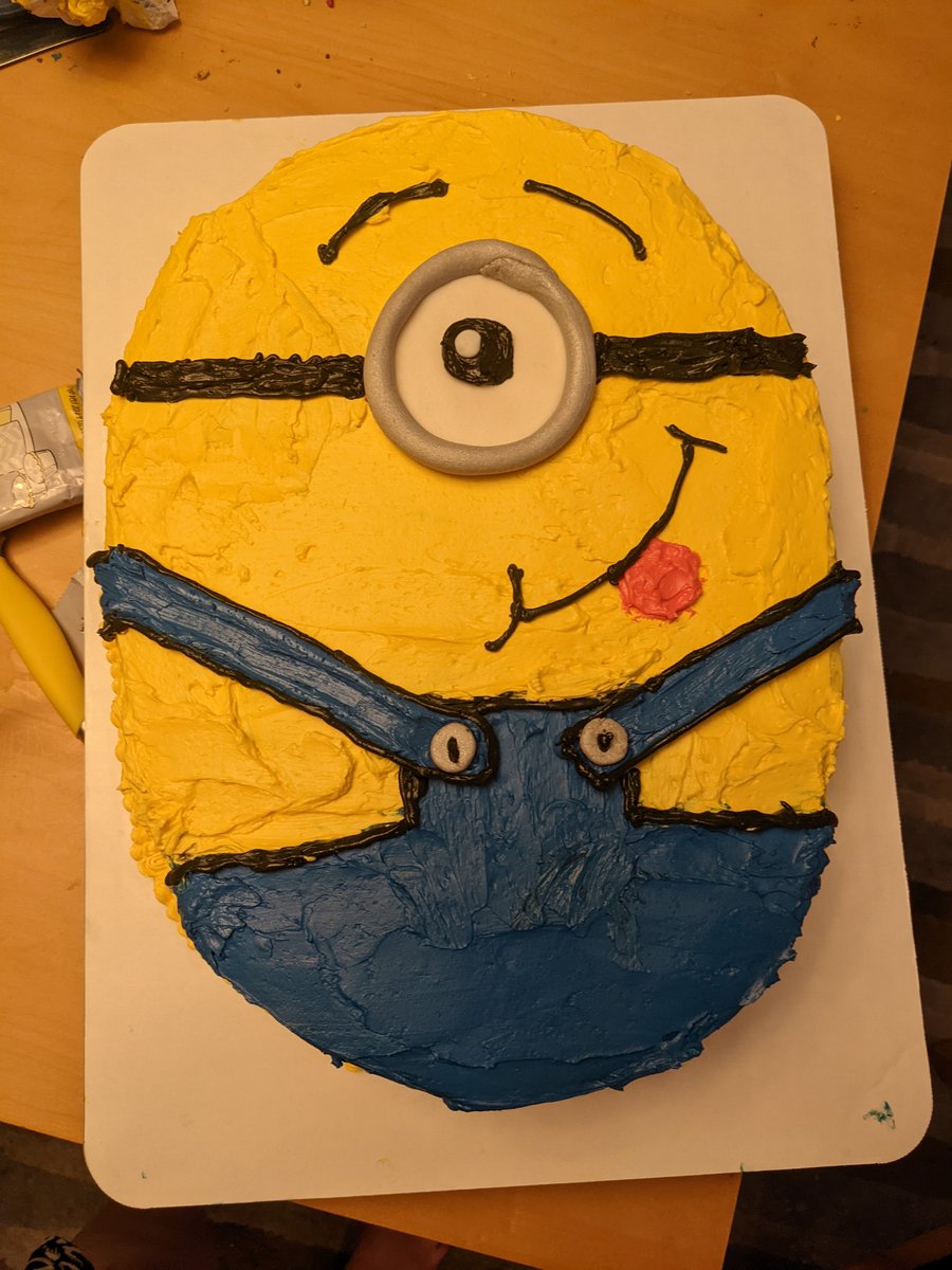 g_in_cle's tweet photo. Made a #minion birthday cake for one in my favorite 6 yr olds. It's a little off center and kind of wonky, but let's be honest, aren't we all? Hope they like it at the party tomorrow 
#notaprofessional #cakes #minioncake  #idothisforfun https://t.co/aNPatX6c8x