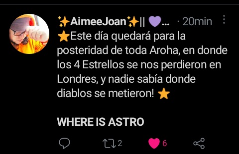 IsabelG21578393's tweet photo. Se supone que mi día iba muy bien ... Llegó a casa & lo primero que aparece en mi Twitter es que Astro está perdido #WhereisAstro ....
#Jinjin di nos algo bebé 🥺🤭 https://t.co/UuL9wZVsZS