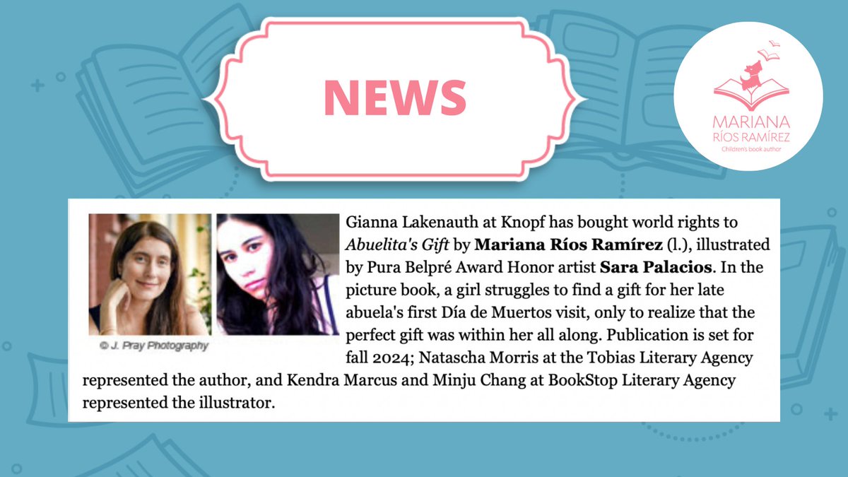 marianariosrmz1's tweet photo. I'm excited to share the news about my 2nd picture book being published! 

I'm very thankful to @SoCalledYALife and @GLakenauth at Knopf for believing in this story, which is very special to me. I can't wait to see how Ms. Sara Palacios brings it to life!

#PB #writingcommunity https://t.co/L8hepW6yfI