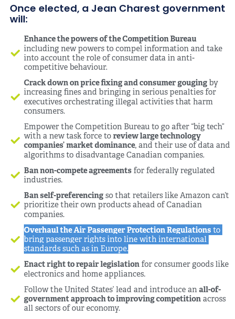 AirPassRightsCA's tweet photo. Glad to see @JeanCharest_ "gets it" on #PassengerRights: His #cpcldr platform commits to replacing the farce of existing Air Passenger "Protection" Regulations with EU gold standard rights.

Where do @ScottAAitchison @Roman_Baber  @LeslynLewis @PierrePoilievre stand? #cdnpoli https://t.co/y4Dh4gIo4c