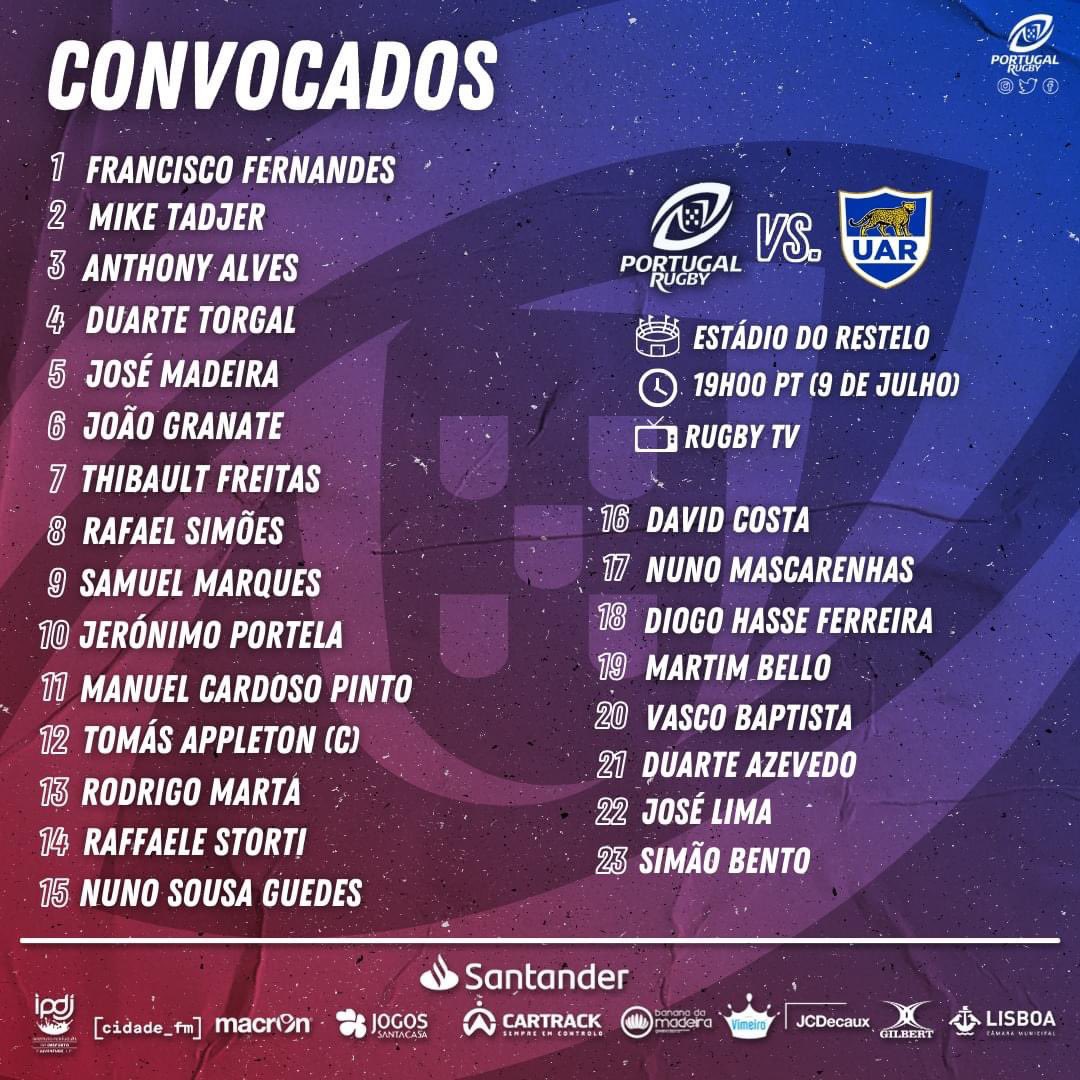 LesCompos's tweet photo. Les compos pour @PortugalRugby - @argentina_xv !
⏱Samedi, 19h00
🏟Estadio do Restelo, Lisbonne
#PORvARG https://t.co/ouwK9i6fQT