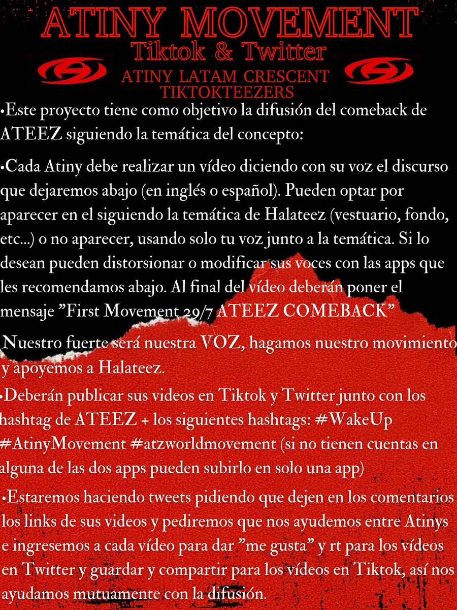 LAtinyCrescent's tweet photo. ✊ATINY MOVEMENT✊

📍Creamos un proyecto de difusión del comeback a través de Tiktok y Twitter🔥 

@TIKTOKTEEZERS estará ayudandonos💪

Más información en la imagen 👇

#ATEEZ #에이티즈 #AtinyMovement  @ATEEZofficial https://t.co/d8UsCPNxrp