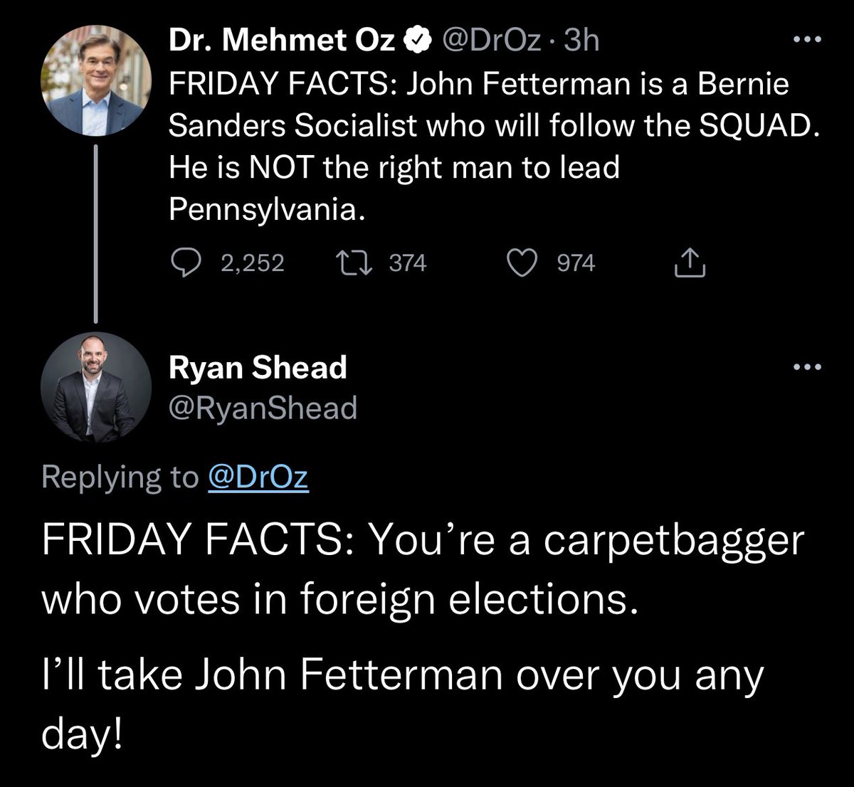 Mehmet Oz shouldn’t even be eligible for this seat. Foreign agents should not be allowed at the political table, especially right now. John Fetterman is the only option for Pennsylvania.