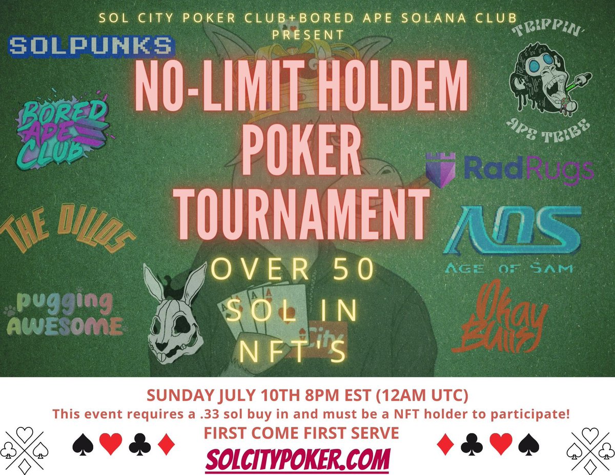 Christofides01's tweet photo. One of the biggest poker subday tourney coming this SUNDAY! #teamdillos are ready !! @TheArmadillos @BoredApeSolClub https://t.co/tWpdyCJZxC