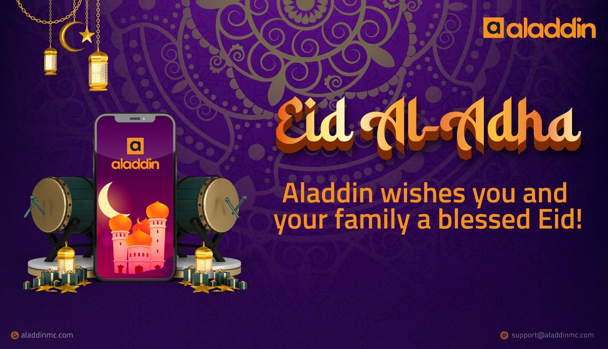 aladdin_wallet's tweet photo. When the Moon of 🌙Eid arises it brings happiness and excitement🤩 with itself. May your life always stay filled with such amusing excitement and happiness🥳. 

#AladdinMC Wishes you all a blissful 🌟Eid Al-Adha!

#Aladdinwallet #EidAlAdha #EidMubarak #EidAladha2022 https://t.co/PhXhchbnGe