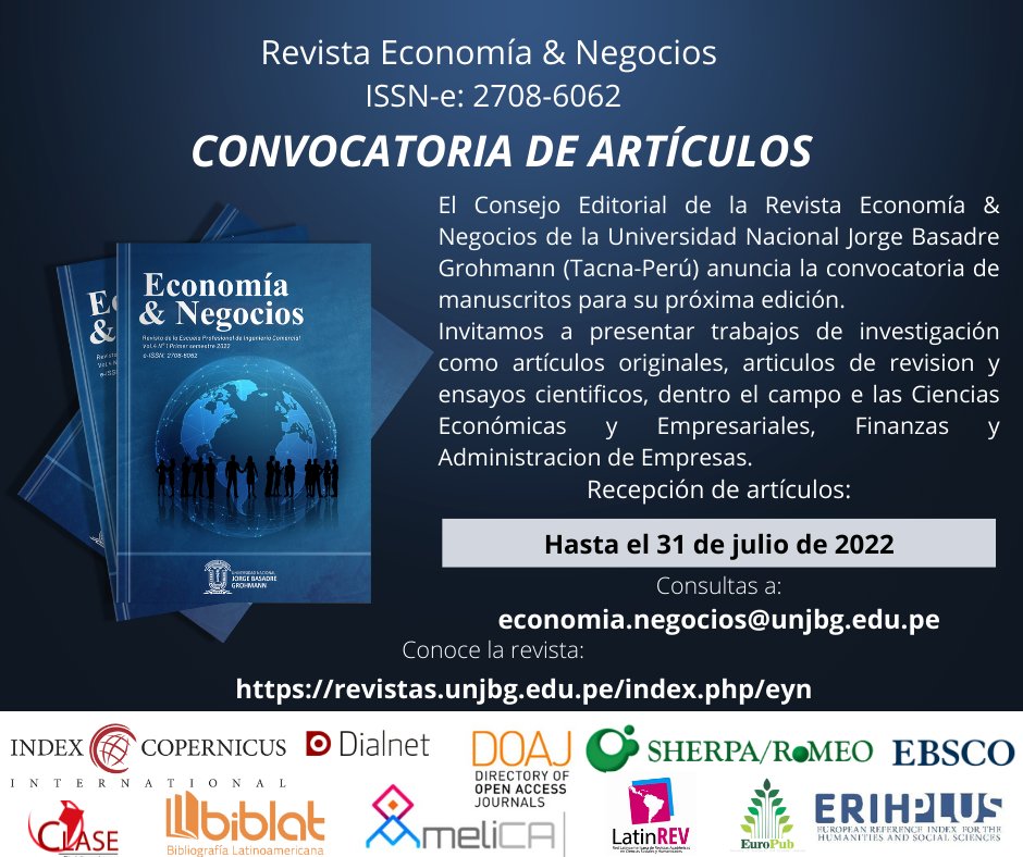 RevEcon_Neg's tweet photo. #Callforpaper Revista Economía y Negocios https://t.co/JlBatZNj5E #DOAJ https://t.co/uEawdFugya
