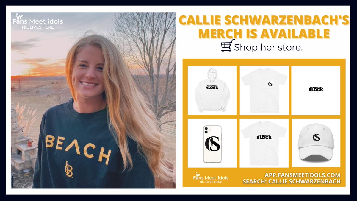 Callie Schwarzenbach <a href="/CallieSchwarze1/">Callie Schwarzenbach</a>, middle blocker for Long Beach State volleyball, has created custom merch! These original designs are available on t-shirts, hoodies, hats, and more.

To Shop 🛒 this exclusive merch head to app.fansmeetidols.com/callie.schwarz…