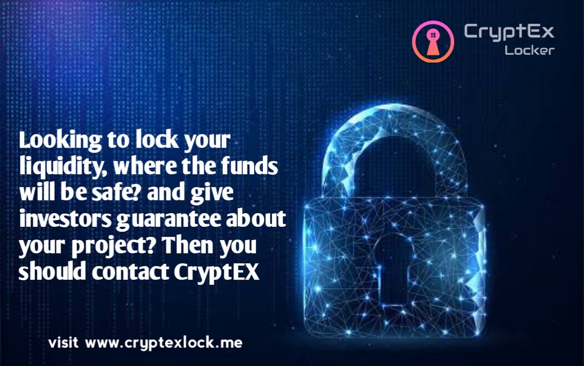itzdoremi's tweet photo. If you're looking to safe guard your project liquidity by locking,and give guarantee to investors then you should contact @ExLocker. They offer the very best.

Visit https://t.co/hfExrJ0xyb 

#Crypto #Binance #Bitcoin #DeFi https://t.co/5zgskyN7F9