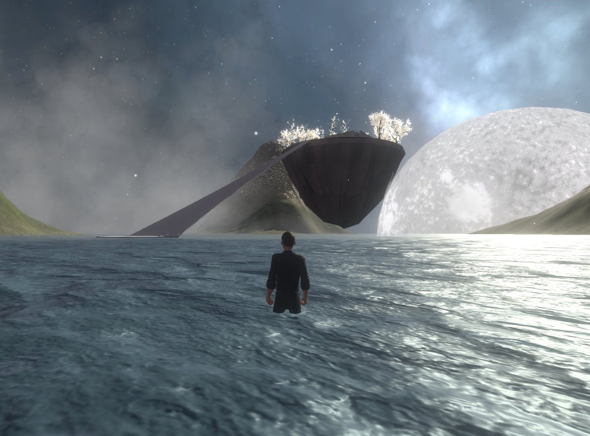 Building a gallery on top of a floating island in this mesmerizing landscape. Can't wait to share this with the other <a href="/monaverse/">MONA</a> builders and friends!