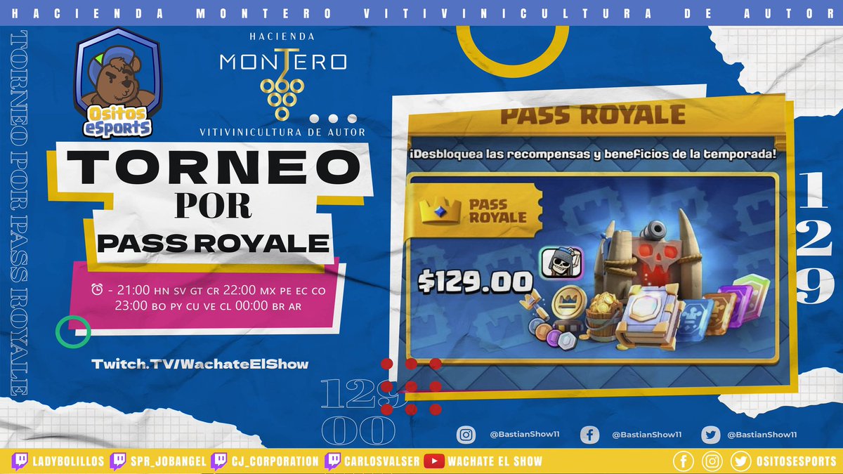 Wachate el Show (@bastianshow11) on Twitter photo VIERNES DE TORNEO POR PASS ROYALE 😎🤙🏻
Los invito está noche en mi canal de Twitch a las 10 pm🇲🇽 a participar por un Pass Royale
🌟Requisitos para reclamar el premio✨
✅ Seguirme a mí y a <a href="/OsitosEsports/">Ositos eSports</a>
✅Dar Rt y ❤️
Nos vemos en la noche 👀🤙🏻
Twitch.tv/wachateelshow VIERNES DE TORNEO POR PASS ROYALE 😎🤙🏻
Los invito está noche en mi canal de Twitch a las 10 pm🇲🇽 a participar por un Pass Royale
🌟Requisitos para reclamar el premio✨
✅ Seguirme a mí y a <a href="/OsitosEsports/">Ositos eSports</a>
✅Dar Rt y ❤️
Nos vemos en la noche 👀🤙🏻
Twitch.tv/wachateelshow