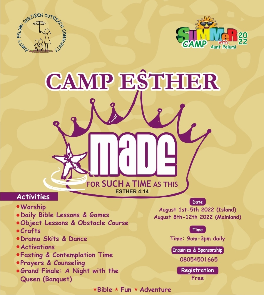 pelumieng's tweet photo. #CampEsther is the spiritual Summer adventure you want to sign your children between the sges of 4-16 years for. It's free! Click link for registration https://t.co/XVUU08o4Mp https://t.co/vMkxnFJNhd