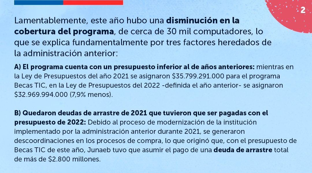 junaeb's tweet photo. A raíz de la preocupación planteada por diversas comunidades educativas y familias por la disminución en la entrega de #BecasTIC de este año, como @equipojunaeb queremos compartir con ustedes nuestra declaración pública.

Léela completa en: https://t.co/6bqjSdaX7O https://t.co/2nYdXApNRv