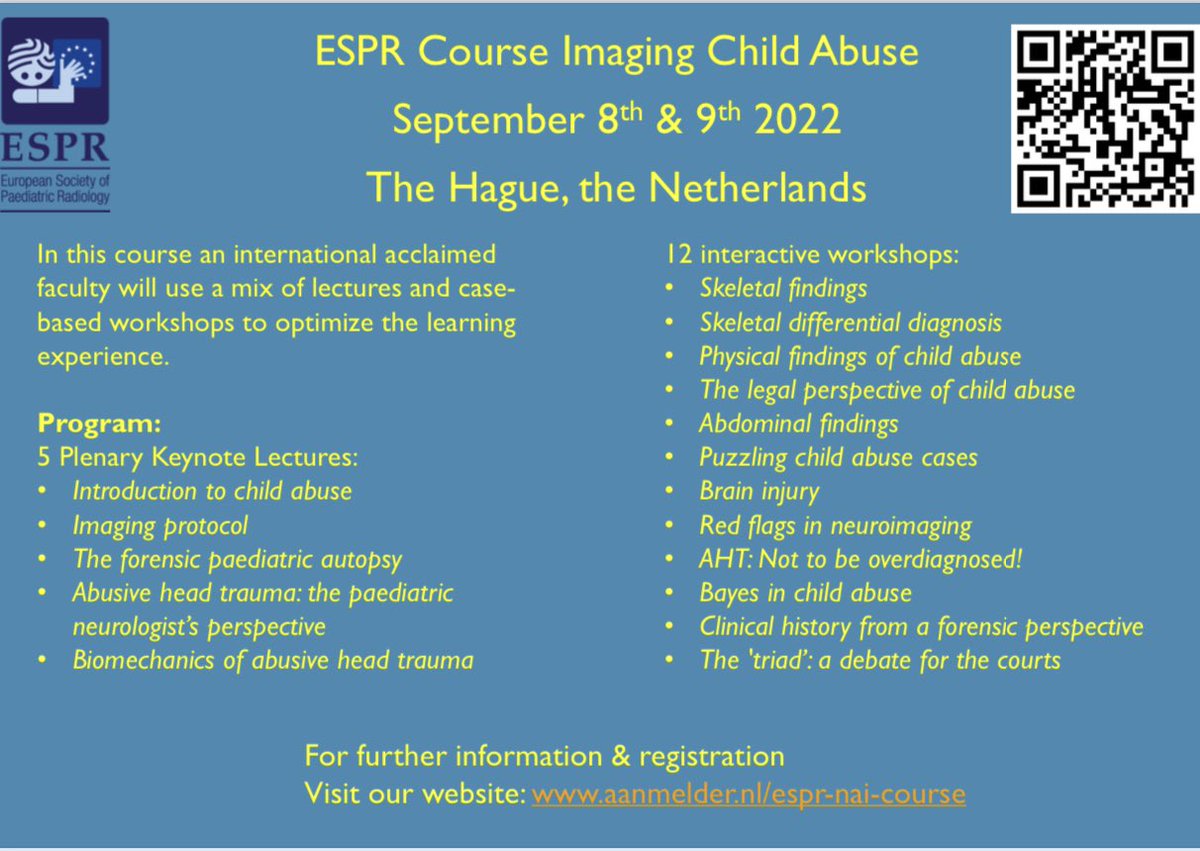 More details about the @ESPRSociety Child Abuse autumn 2022 course. Don’t miss this opportunity to learn from an excellent faculty including @RickvanRijn @drmankad Prof Maria Raissaki and many other international names.