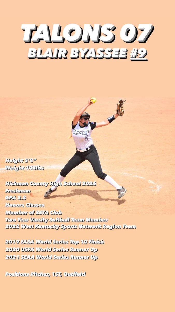 FastpitchTalons's tweet photo. Blair comes from a great supportive family. She brings a big stick to the plate and is a force in the circle. 
Coach Jason Jones https://t.co/YjVcdLCkcQ