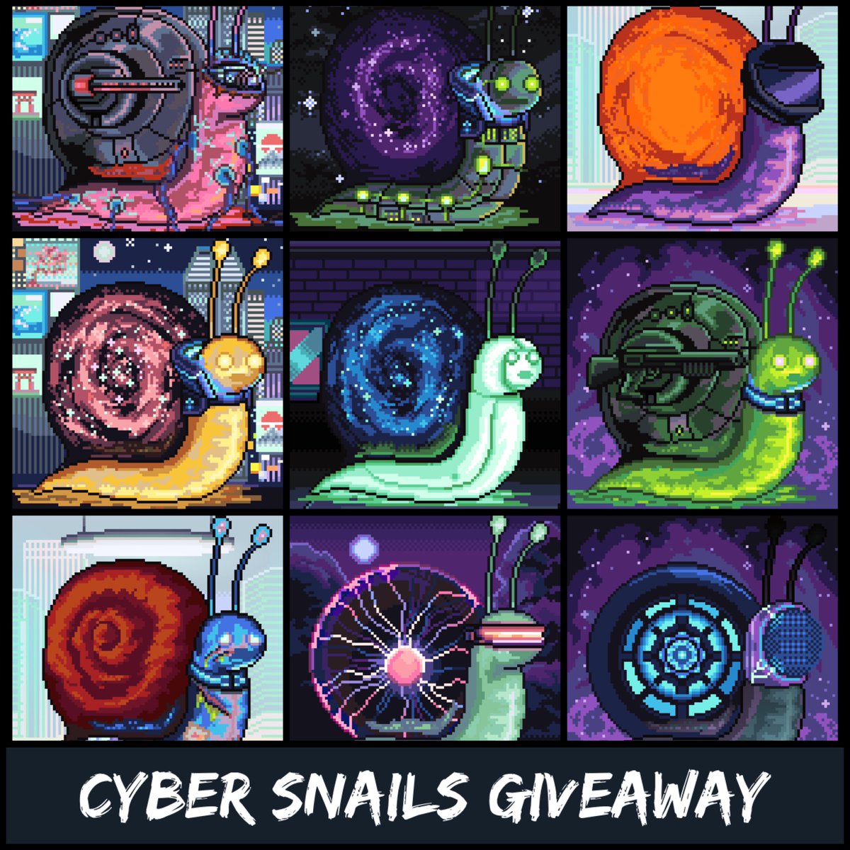 🚨Cyber Snails Giveaway🚨

To kick off this weekend we are giving away not 1, or 5, but 10 Cyber Snails in this post! 

To Enter 🐌
✅Like/RT
✅Follow <a href="/taptap_rev/">TapTapRev | MINTING NOW!</a>
&amp; <a href="/CyberSnailsNFT/">Cyber Snails</a>
✅Tag 3 Friends 
✅Join Discord: discord.gg/MwqfYEum

10 winners in 24 hours!