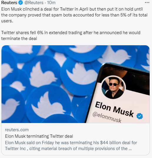 <a href="/elonmusk/">Elon Musk</a> <a href="/Reuters/">Reuters</a> Well Elon bailed on twitter when he heard that @Crikit_nft / crikit.com is a better web3 version of twitter. Who can blame him.