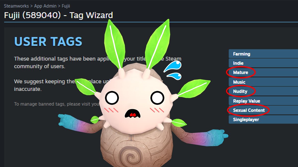 Imagine creating a wholesome, family friendly game, and  then you check to see the User Tags on Steam...

What are people doing to the gnome in Fujii?!?!