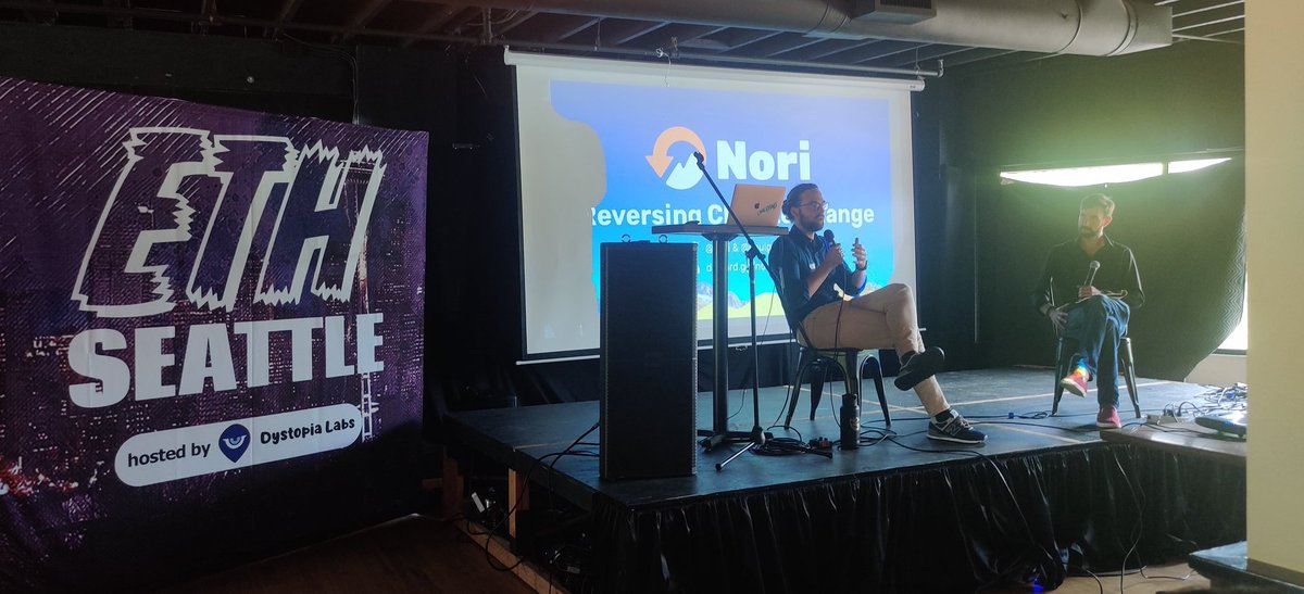 ETH_Seattle's tweet photo. @paulgambill from @nori &amp; James Preston from @alsoplouie now presenting "How NFTs Can Be Utilized As Part Of The Environmental Solution vs. Part of the Problem" at @ETH_Seattle by @DystopiaLabs! https://t.co/cisypcNRqd
