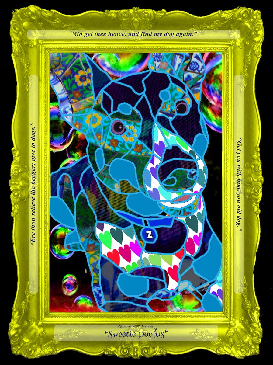 "Sweetie Doofus" from my #freemint #nft set at <a href="/LoopieLooNFT/">LoopieLooNFT -- SOLD OUT</a>. Grab some doggos free (one low gas fee!) from my safe ERC721A contract, art+code by me. Let me know your fave dog name from your mints! #NFTs #NFTcollectibles #NFTcommunity #NFTgiveaway #dogs #art #ethereum