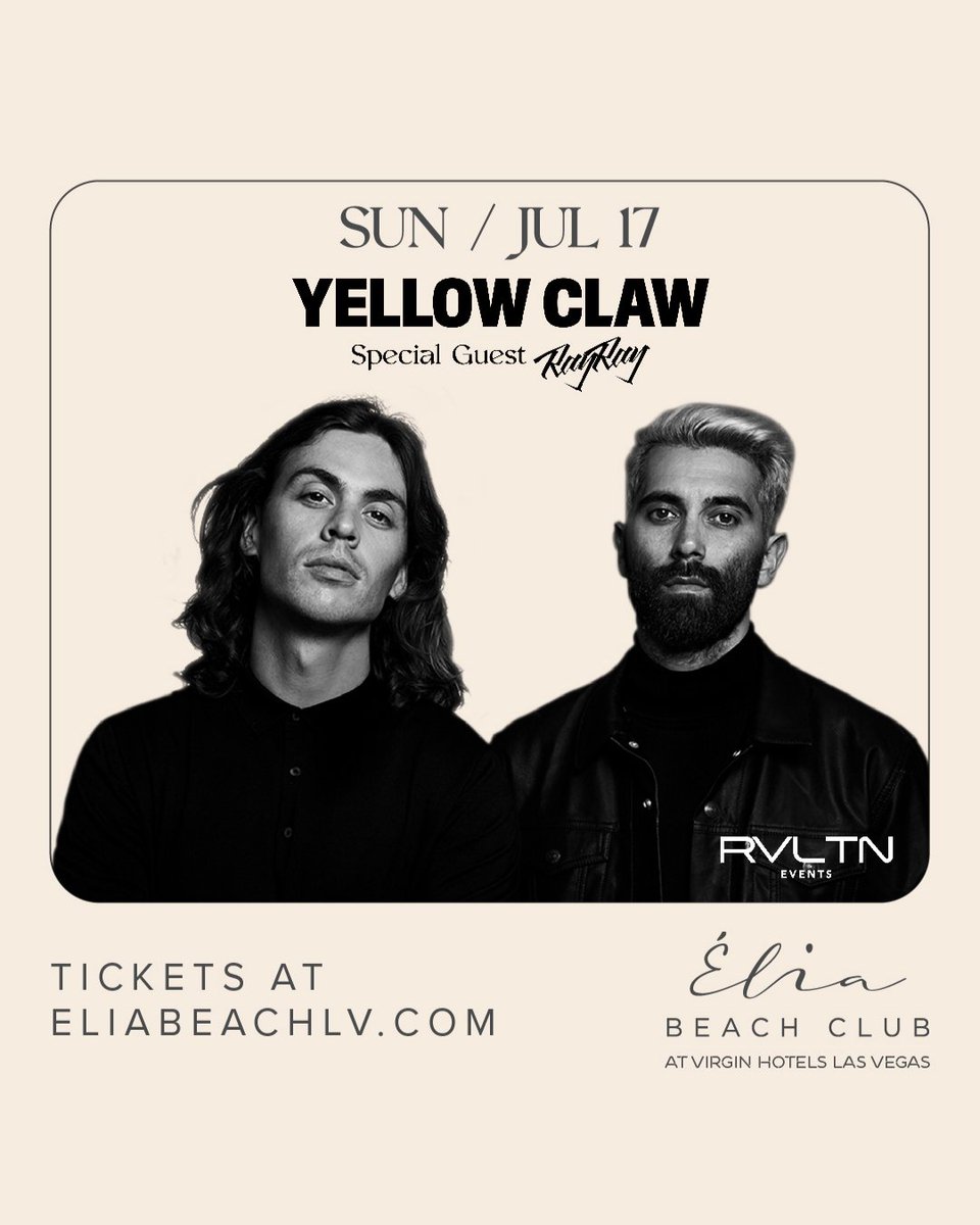🗣DJ TURN IT UP!!!

<a href="/YELLOWCLAW/">YELLOW CLAW</a> is back to turn up the bass at Elia Beach Club! 🔉🏖

🎟 Get tickets for Sunday, July 17th at eliabeachlv.com