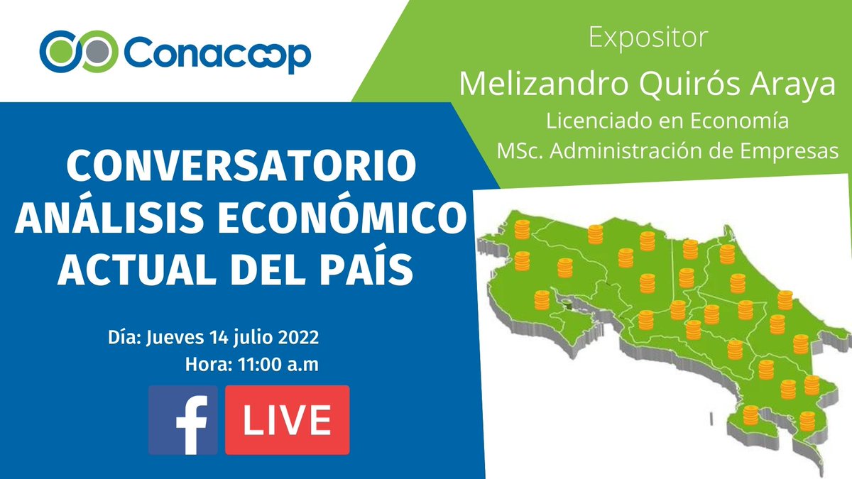 Conacoopcrca's tweet photo. Desde el Consejo Nacional de Cooperativas, estaremos realizando un análisis sobre la situación económica que vive el país, por ello queremos invitarles a ser parte de la exposición del experto Melizandro Quirós para conocer la situación de nuestra economía. https://t.co/oTPWF4wkYJ