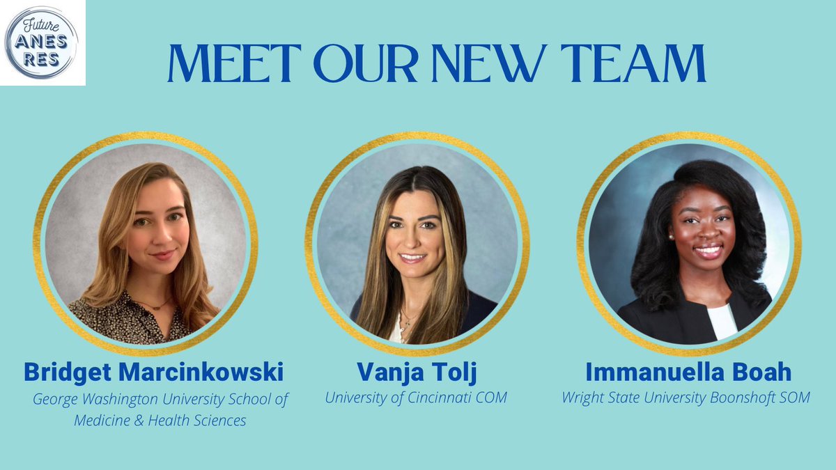 We’re excited to introduce our new FutureAnesRes team! @bridget_marc @vanjatolj @immaboah We look forward to continuing the mission of this page and wish all the best to those applying this cycle! #Match2023 #MedTwitter #anesthesiology #FutureAnesRes
