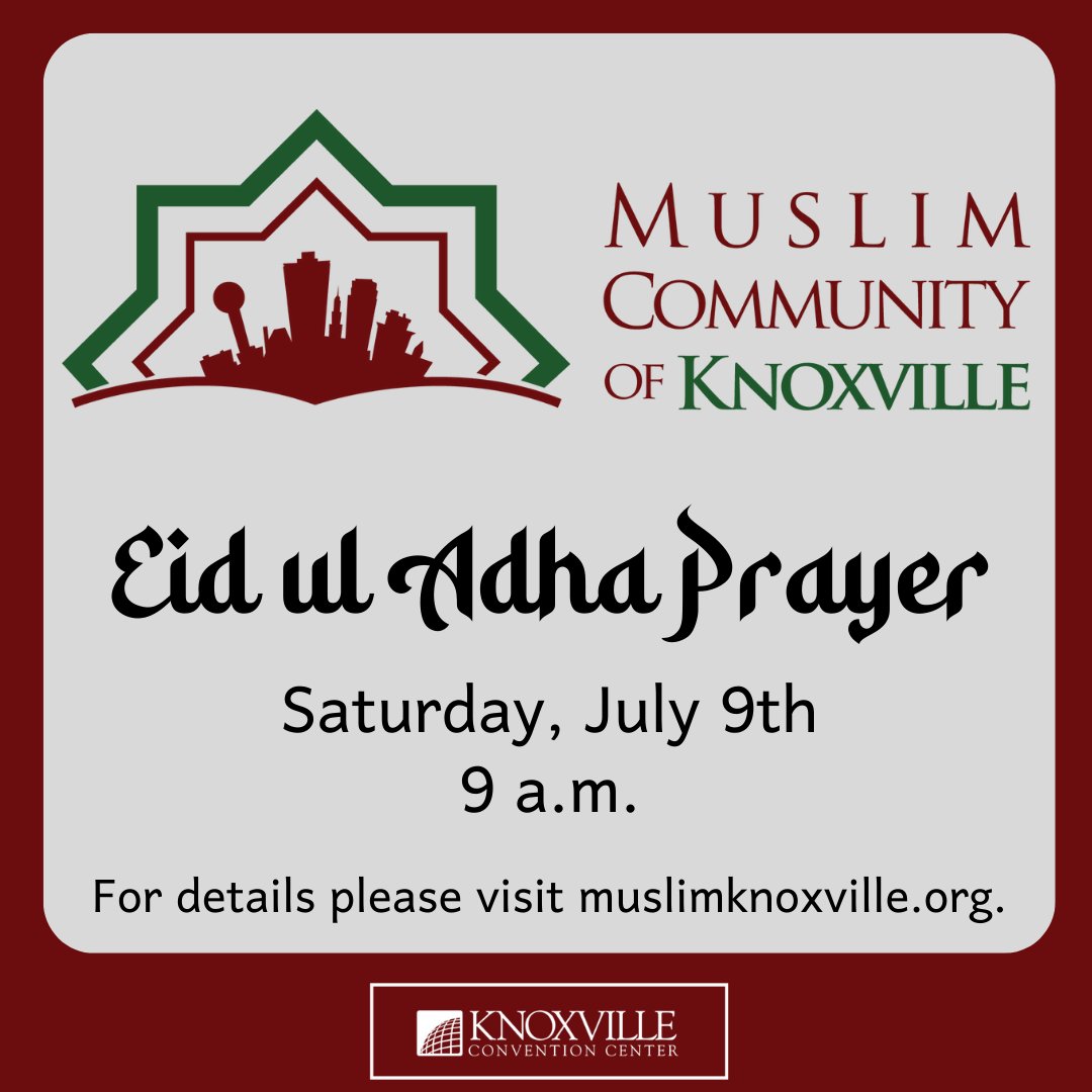 KnoxConvCenter's tweet photo. @muslimknoxville wishes you a blessed Eid day! 
 #knoxvilleconventioncenter #asmknoxville #asmglobal #conventioncenter #downtown #knoxville #tennessee #knoxvilletennessee #KnoxRocks #knoxvilletn #convention #865life https://t.co/2y8XddYIPk