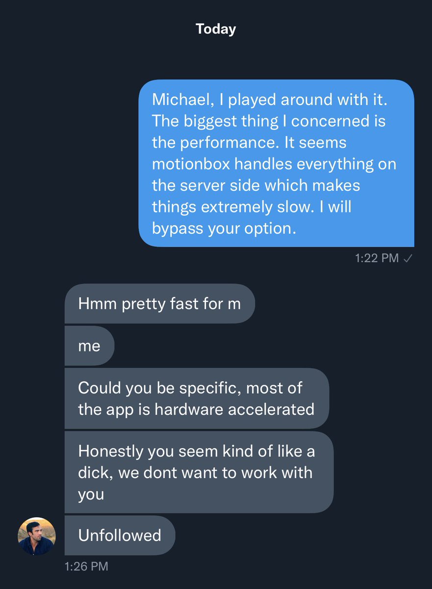 damonchen's tweet photo. This dude tried to sell me his product at $1k+/mo. I squeezed my time from caring my baby to test it out and don’t think it’s a good fit. He called me dick🤦‍♂️ WDYT? https://t.co/0hQZP9CSCA