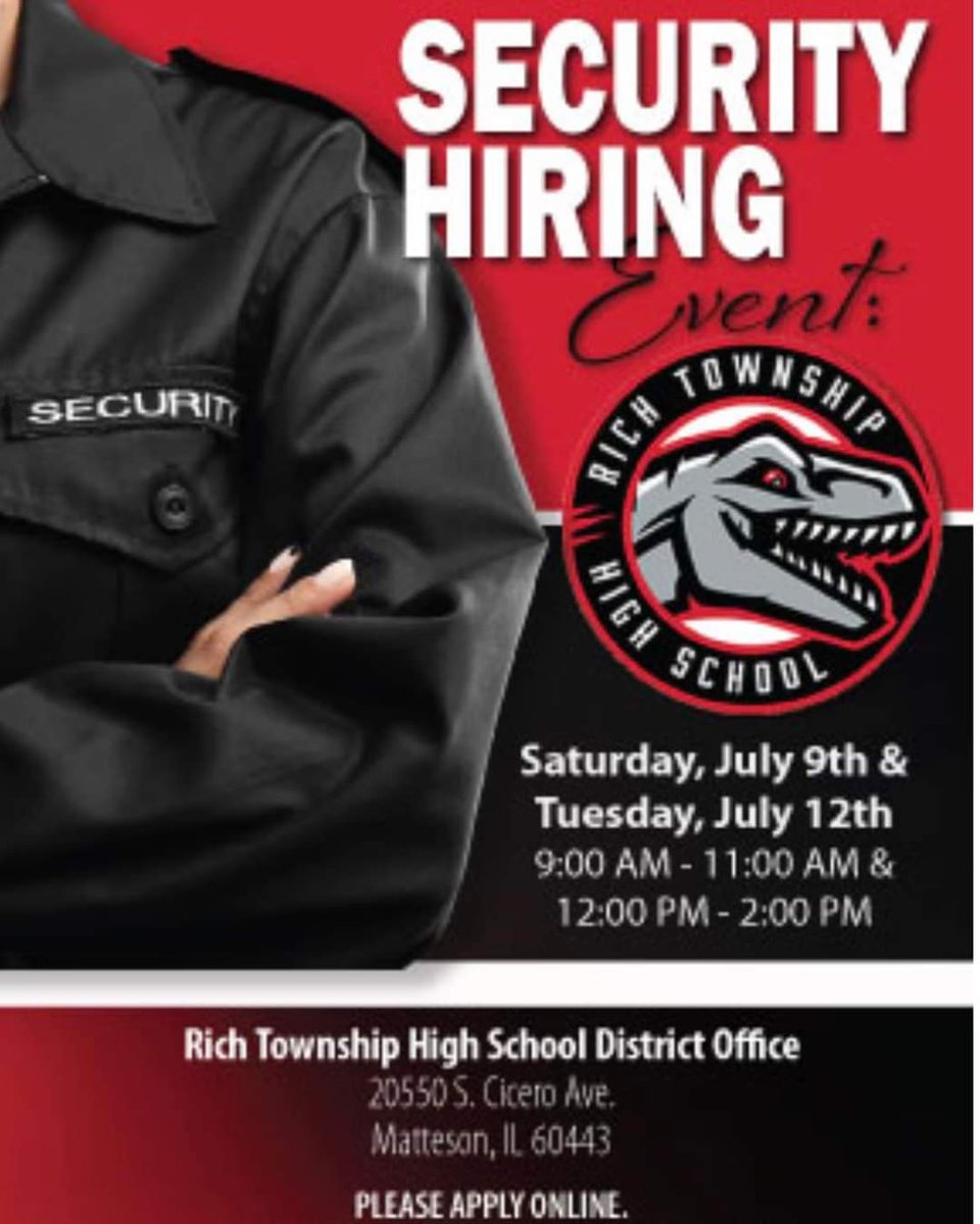 mscreer17's tweet photo. Tomorrow District 227 is hosting a hiring event for security personnel, please review the information below.  Feel free to spread the word as we are looking for well-qualified individuals to join the team.
Apply online at https://t.co/kiX7Yenewc 
#RichInStudentSuccess https://t.co/BNJWQTABLB