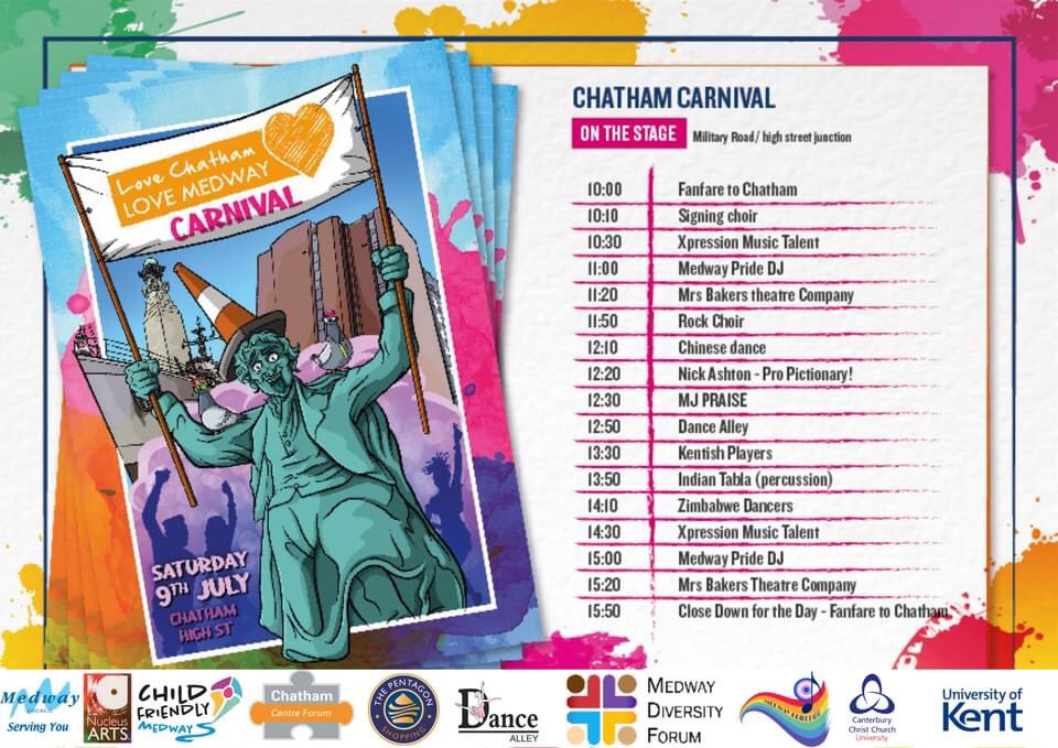 I will be at the Chatham Carnival tomorrow at the Town Centre to see the parade and @XpressionsM performers at @pentagoncentre Come along and support your local community and come say hi.
#ProudToBeChatham
#ChathamCarnival