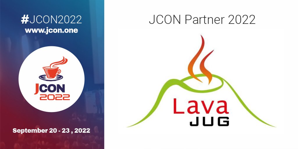 Great! <a href="/lavajug/">Lava JUG</a> is back as a partner of #JCON2022! For all #JUG members we offer 1000 free #JavaUserGroup tickets, first come first serve! #JCON #java <a href="/khrys63/">Christophe Prugnaud</a> <a href="/pcolomb/">Pierre Colomb</a>

Get your free JUG ticket now: bit.ly/jug-jcon22-t

Become a partner JUG: jcon.one