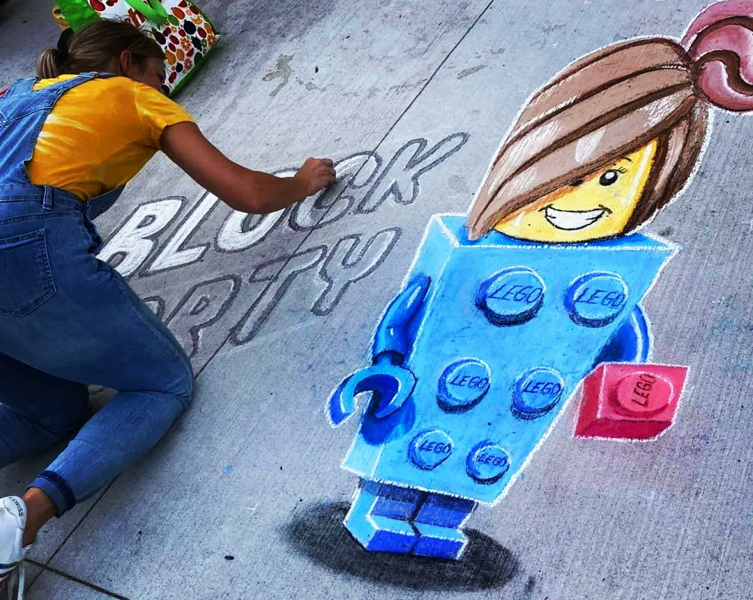 ThatBronaghOne's tweet photo. This is the inevitable result of inviting two artists to do street art at a block party.

We understood the assignment 😜

#oev #londonartslive #ldnont #oevldn #blockparty #chalkart #streetart #music #community #neighbours #blockparty #lego https://t.co/ng1qg3yYQm