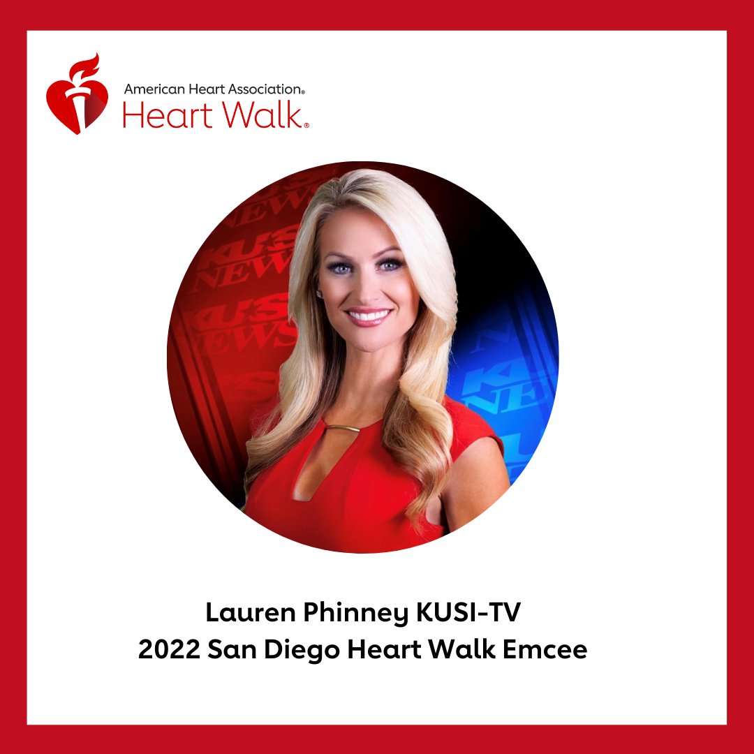 AHACalifornia's tweet photo. We are excited to share that @LaurenKUSI will emcee the 2022 San Diego Heart Walk. We are excited to be back in person to celebrate the healthy choices we make, as well as the lives we collaboratively impact. Learn more at https://t.co/mzbyrLjGHV #SDGoRed @KUSI_GMSD https://t.co/BdXx7RL27X