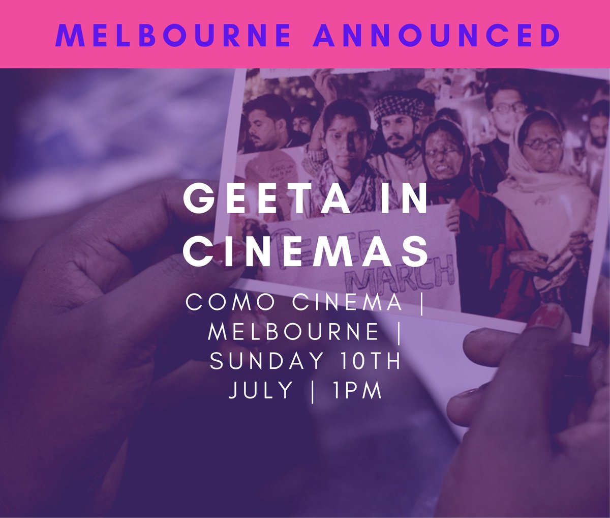 Special screening of @geetafilm this Sunday 10th July 1pm at COMO Cinema South Yarra with post screening Q&amp;A buy.palacecinemas.com.au/?cinema=155&se…