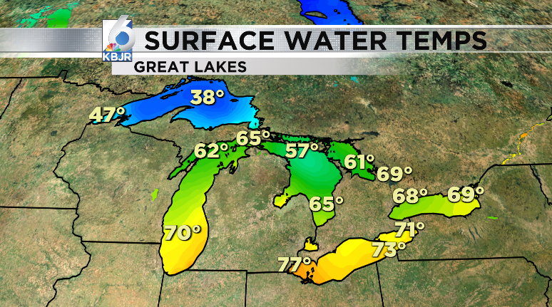 Check out these surface water temperatures for the Great Lakes. Lake Superior hasn't been this cold during this time of year since 1997. Unfortunately, no significant heat wave is in the forecast to help warm up the lake.