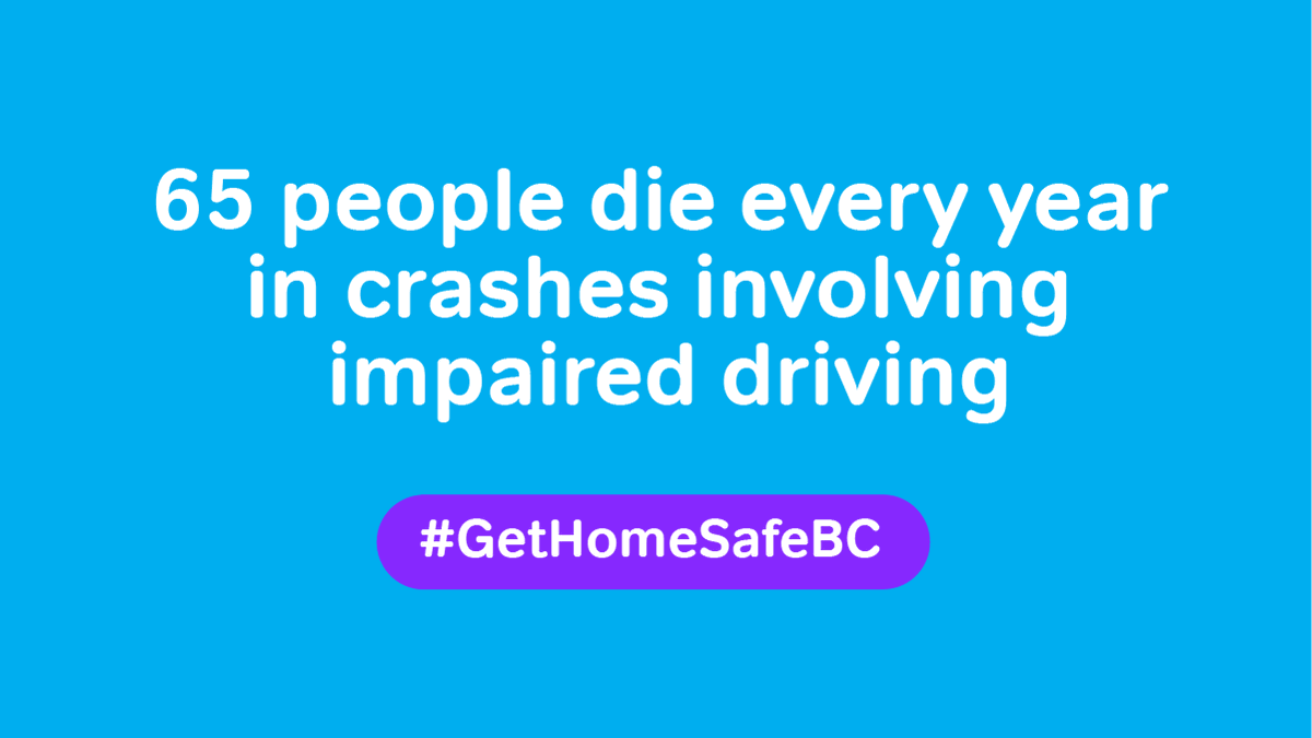 #DYK? 65 people die every year in crashes involving impaired driving. When you drink and drive, you not only risk your life but those of others on the road. Remember to make a plan to #GetHomeSafeBC 

Learn more: ow.ly/VZZr50JQ41P