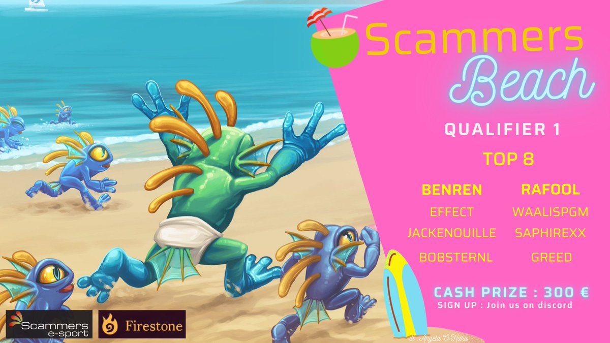 Thanks to all the participants of this first Scammers Beach qualifier🍹❤️  .
Congratulations to <a href="/benren96/">BenRen</a> and <a href="/RafoolTV/">Rafool</a> . Grab your beach towels and join our guests for the final⛱️ .
Try to join them in the second qualifier !
Free registration :discord.gg/865jHz6M