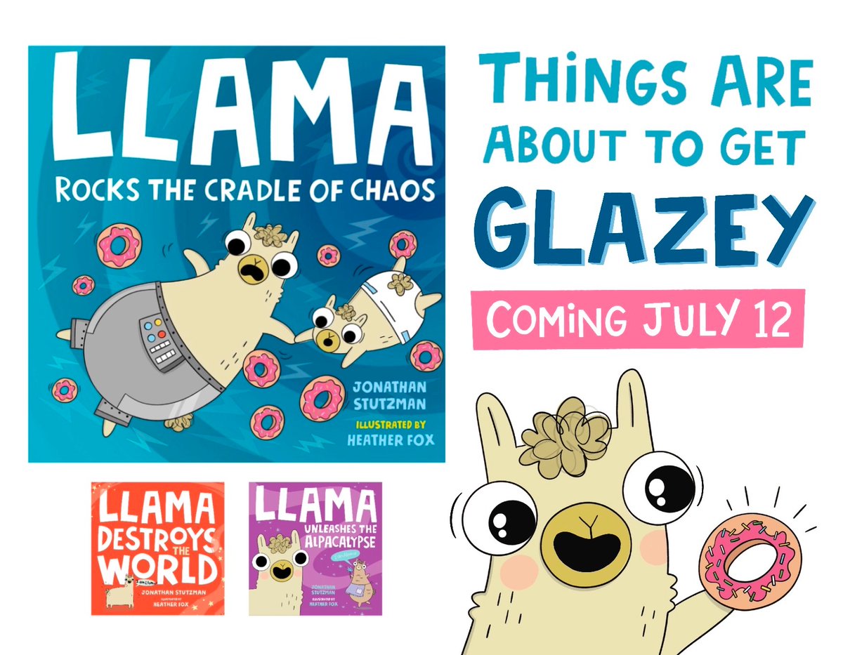 It's almost time to rock! 

LLAMA ROCKS THE CRADLE OF CHAOS is the 3rd book in @adoodlefox &amp; my sci fi pb series, and it hits shelves July 12th!

Book 1: Black holes 🍰
Book 2: Cloning 🍕
Book 3: Time travel 🍩⚡️

Preorder anywhere books are sold: 
 indiebound.org/book/978125077…