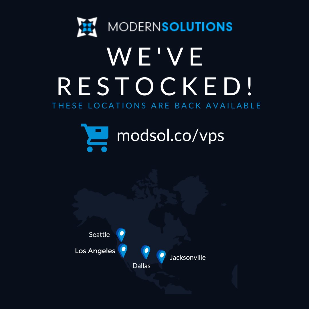 ModernSolutions's tweet image. Our #VPS plans have been #restocked in these locations! Pick up a new VPS today before they&apos;re gone!

Get yours here ➡️ modsol.co/vps