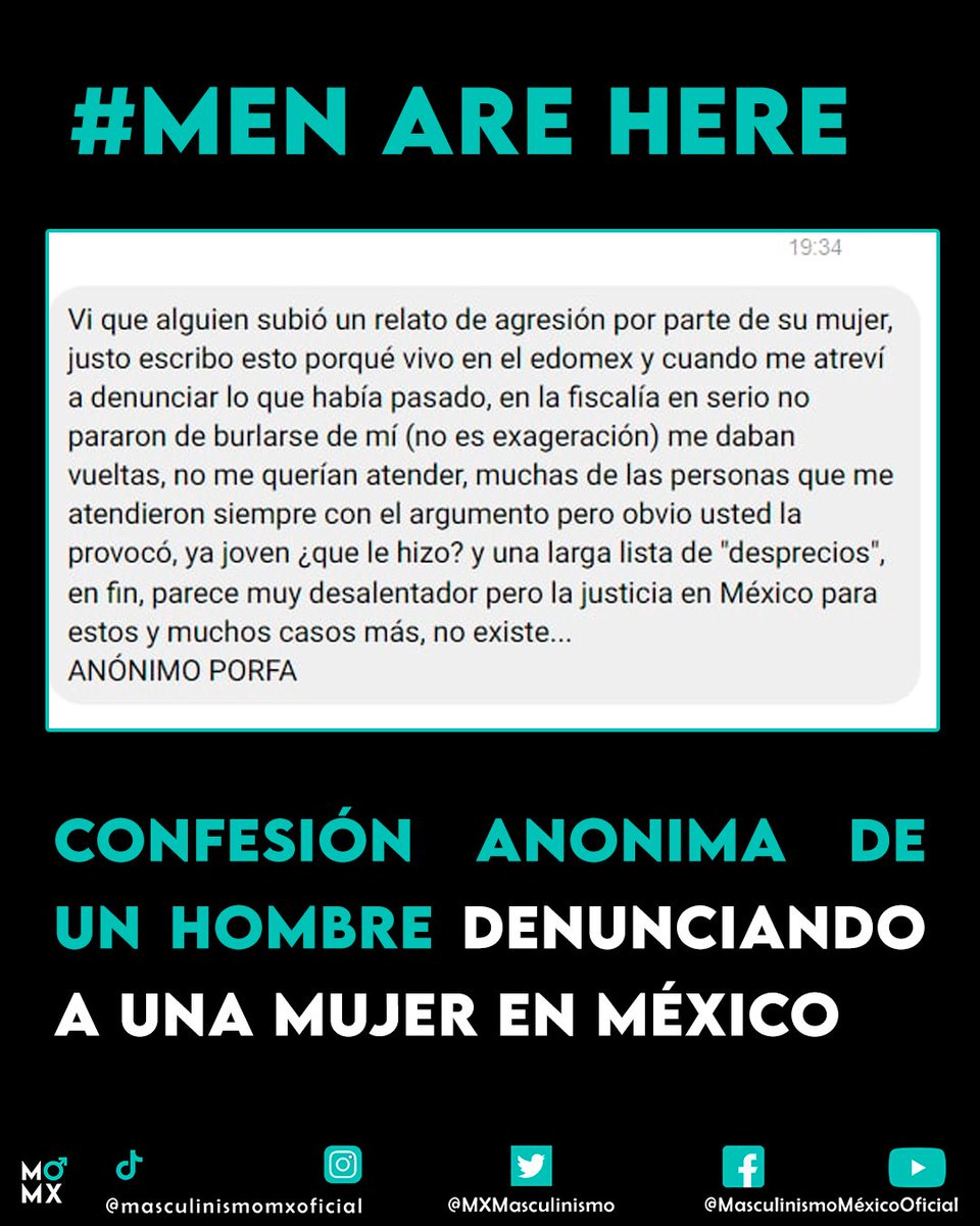 #MenAreHere | #Masculinismo : 

Estamos intentando ponernos al día con los testimonios que nos han enviado en nuestras diferentes redes.

-HB 
.
#masculinism #masculinidad #feminismo #ginocentrismo #androsfera #hombresmaltratados #hombresmexicanos #paternidad #violenciadegénero