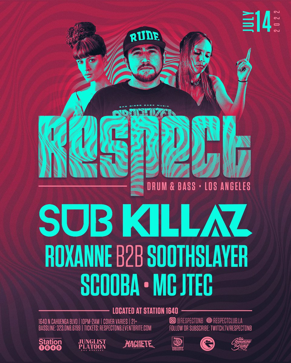 RESPECT Drum & Bass (@respectclub) on Twitter photo 🚨Next Week 7/14 🚨 <a href="/SubKillaz/">Sub Killaz</a> + @djroxanne (B-day set) and more +++
Tickets: respectdnb.eventbrite.com 🚨Next Week 7/14 🚨 <a href="/SubKillaz/">Sub Killaz</a> + @djroxanne (B-day set) and more +++
Tickets: respectdnb.eventbrite.com