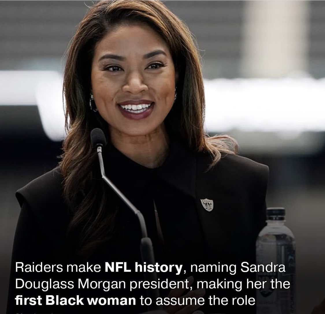 _ZeroGap's tweet photo. Congratulations to Sandra Douglass Morgan, the new President of the Las Vegas Raiders. 

She is the first Black woman to become a team president in NFL history. ✊🏾👏🏾🏈 https://t.co/zRGNevKKov