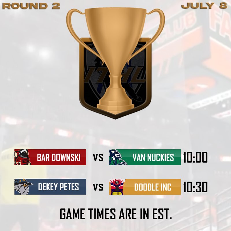 PLAYOFF HOCKEY! 🏆

<a href="/BardownskiITHL/">Bardownski Hockey</a> vs <a href="/nuckieseashl/">Vancouver Nuckies</a> 
📺 twitch.tv/mgrplay

<a href="/DekeyPetes/">Dekey Petes</a> vs <a href="/DoodleInc_ITHL/">Doodle Inc</a> 
📺 twitch.tv/youngnutt34