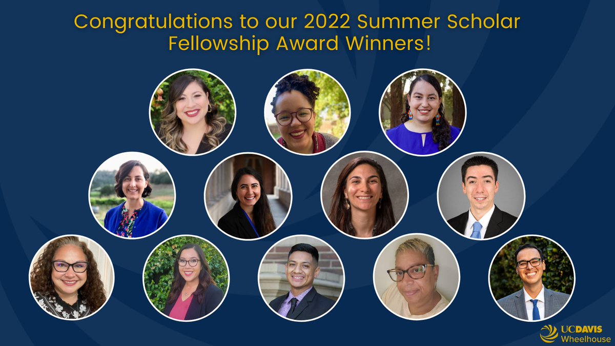 Wheelhouse, UC Davis (@ucdwheelhouse) on Twitter photo ✨Celebrating✨the 1st cohort of Wheelhouse Summer Scholars: 12 accomplished doctoral students whose research centers on equity in <a href="/CalCommColleges/">California Community Colleges</a>. Congrats @cestradaUCLA <a href="/sidroniio/">Sidronio Jacobo</a> <a href="/eayucel/">e</a> @LalehEsmaili <a href="/Mayra_Nunez_M/">Mayra Nuñez Martinez</a> <a href="/FernGarcia02/">Fernando Garcia</a> <a href="/RachelPolakoski/">Rachel Polakoski</a> @soymybatista <a href="/HelenPYoung1/">Helen P Young</a> ✨Celebrating✨the 1st cohort of Wheelhouse Summer Scholars: 12 accomplished doctoral students whose research centers on equity in <a href="/CalCommColleges/">California Community Colleges</a>. Congrats @cestradaUCLA <a href="/sidroniio/">Sidronio Jacobo</a> <a href="/eayucel/">e</a> @LalehEsmaili <a href="/Mayra_Nunez_M/">Mayra Nuñez Martinez</a> <a href="/FernGarcia02/">Fernando Garcia</a> <a href="/RachelPolakoski/">Rachel Polakoski</a> @soymybatista <a href="/HelenPYoung1/">Helen P Young</a>