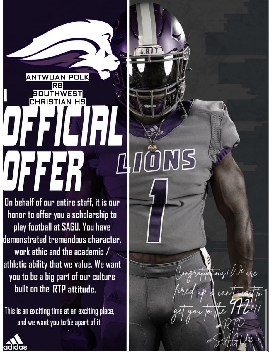 #AGTG After a great conversation with <a href="/coach_hudgins/">Jared Hudgins</a> I am blessed to receive an offer from SAGU.
<a href="/FlowersJeromy/">jeromy flowers</a> <a href="/76kharrison/">Coach Kyle Harrison</a>